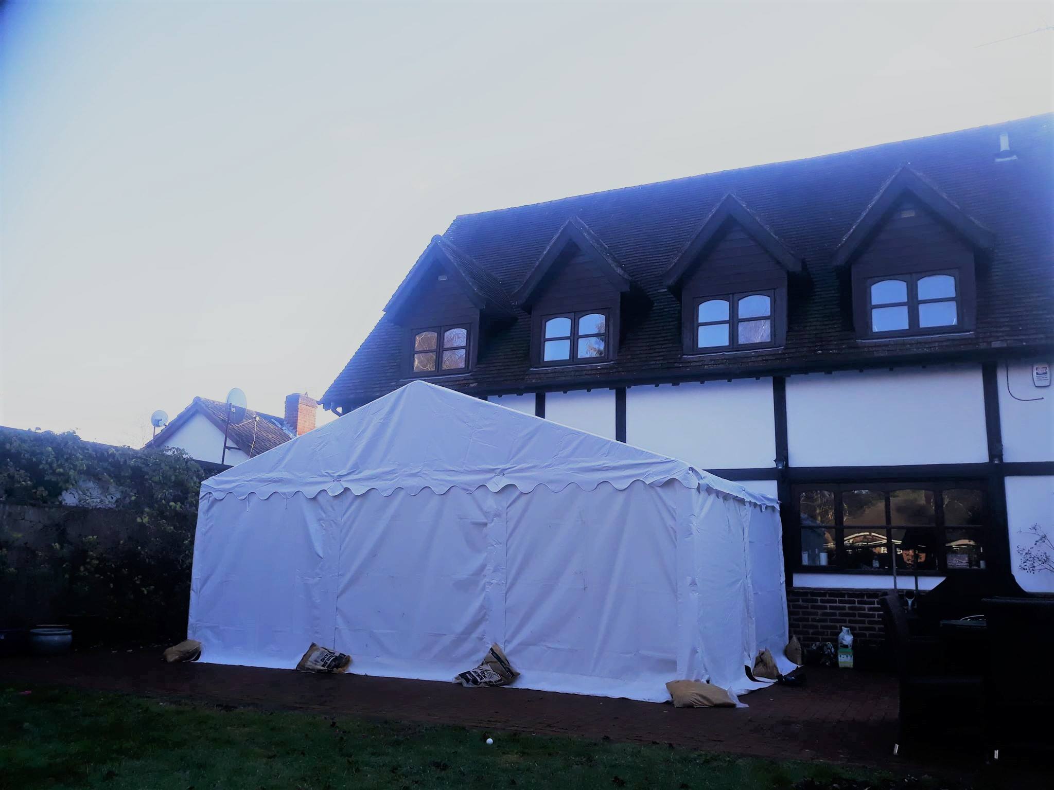 6x4m marquee against back of house for Christmas