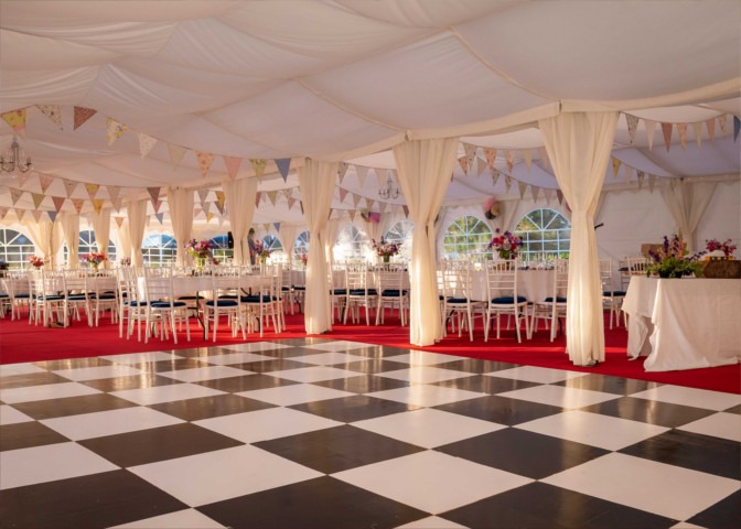 Marquee interior roof and curtain linings