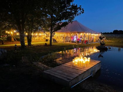 9x18m traditional marquee at dusk