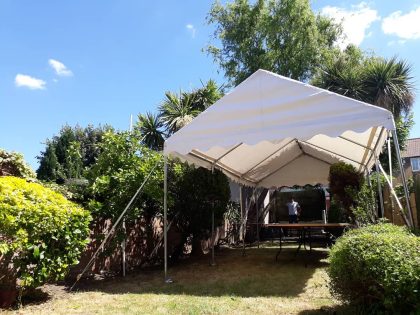 3x6m marquee with no sides in the summer time