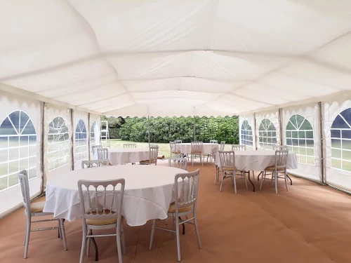 Luxury garden marquee with linings a flooring